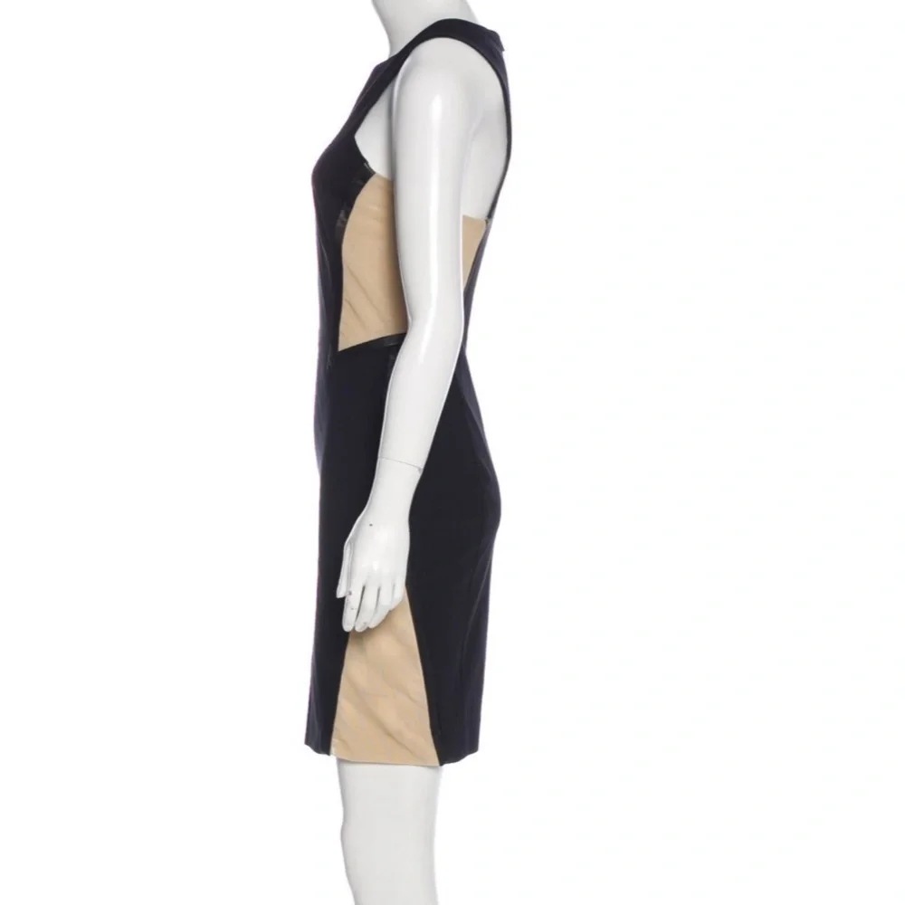 RAG & BONE Piper Leather Trim Mesh Panels Mini Sheath Dress Black and Tan Size 2 - Picture 12 of 16